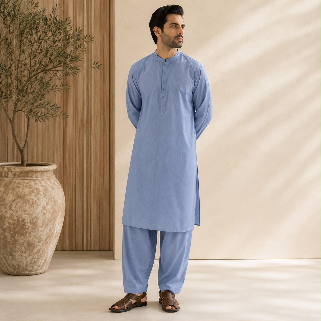 Steel Blue Cotton Shalwar Kameez
