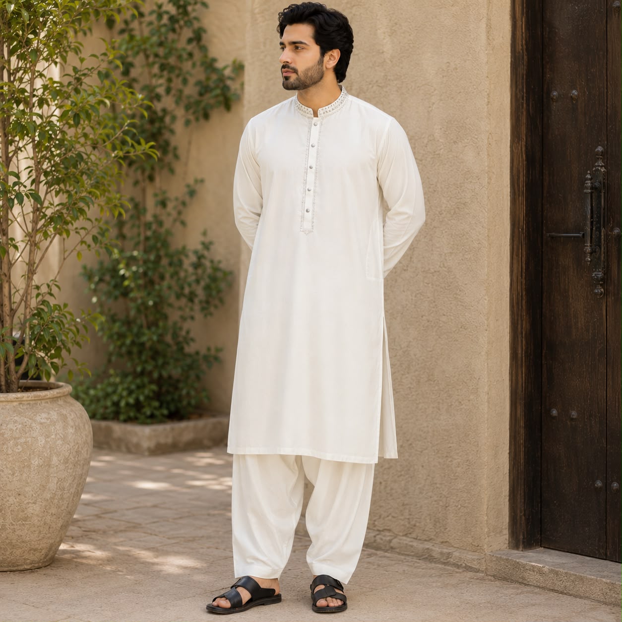 Junaid Jamshed Formal Embroidered Off-White Shalwar Kameez