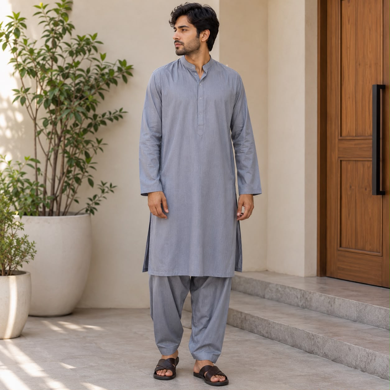 Junaid Jamshed Classic Charcoal Kurta
