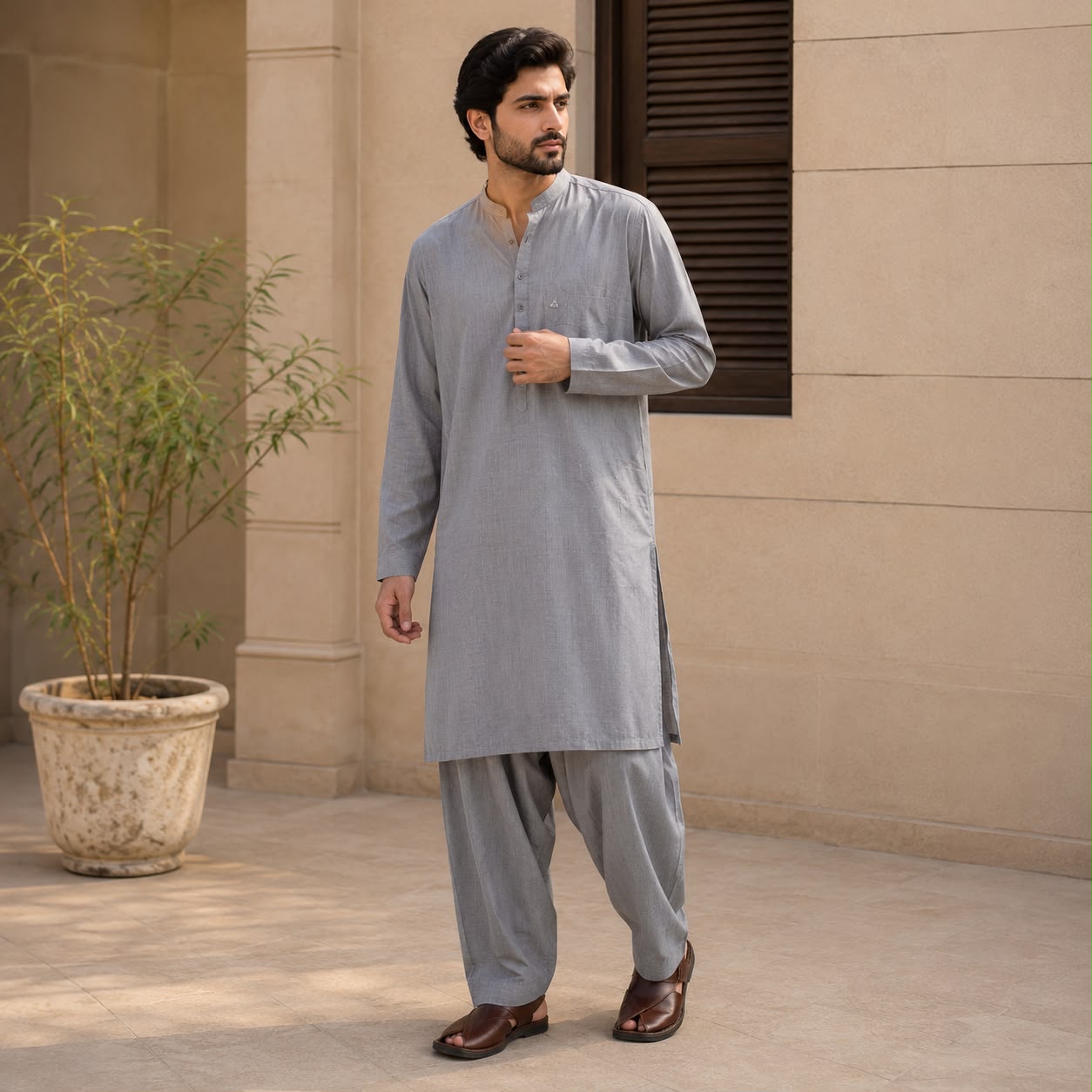 Grey classic 2-piece men’s shalwar kameez