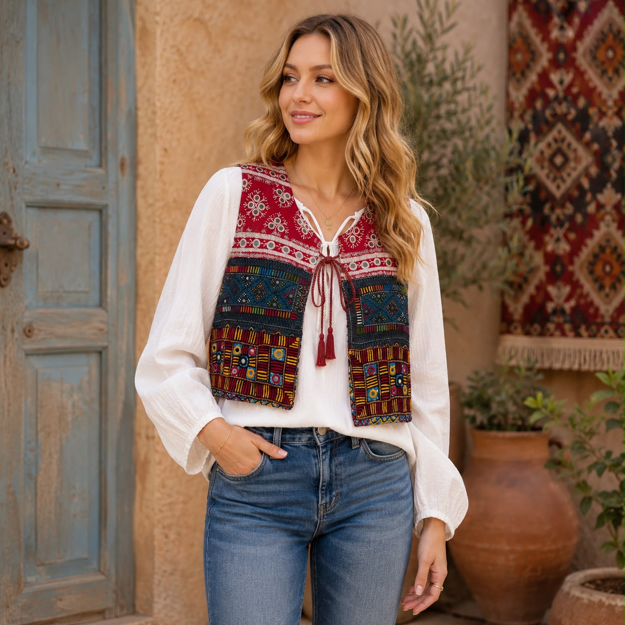 Multicolor embroidered women’s waistcoat