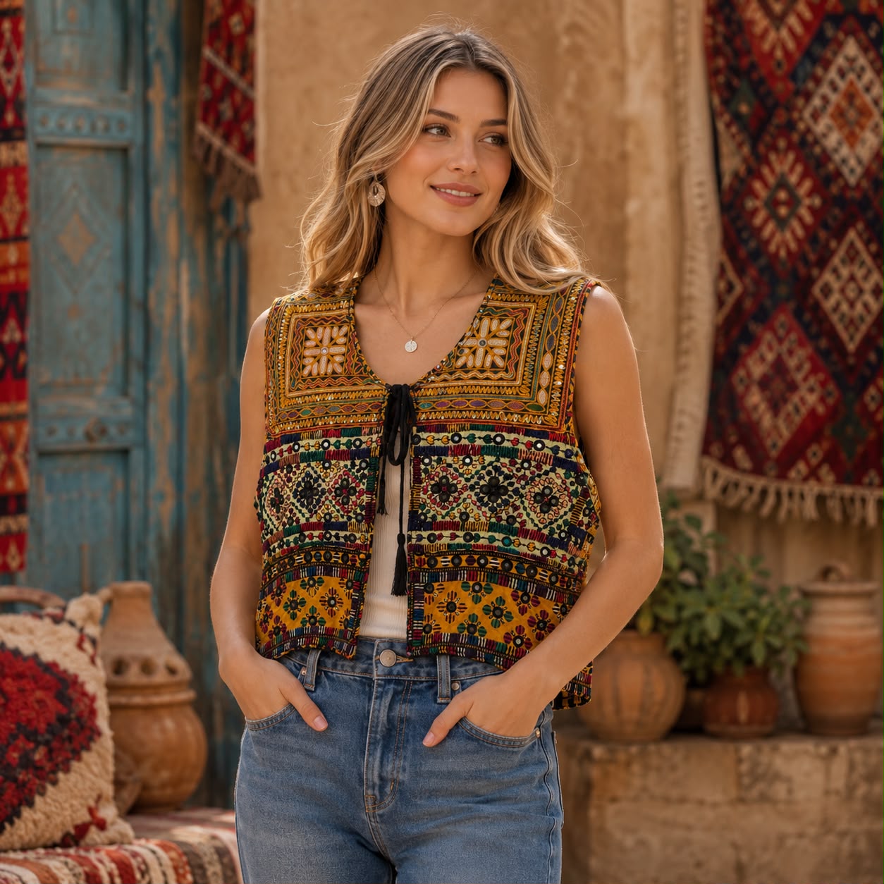 Golden Heritage Embroidered Women’s Waistcoat