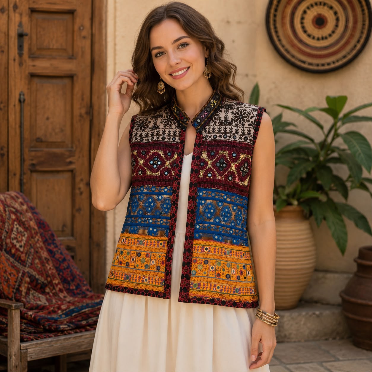 Artisan Mosaic Embroidered Women’s Waistcoat