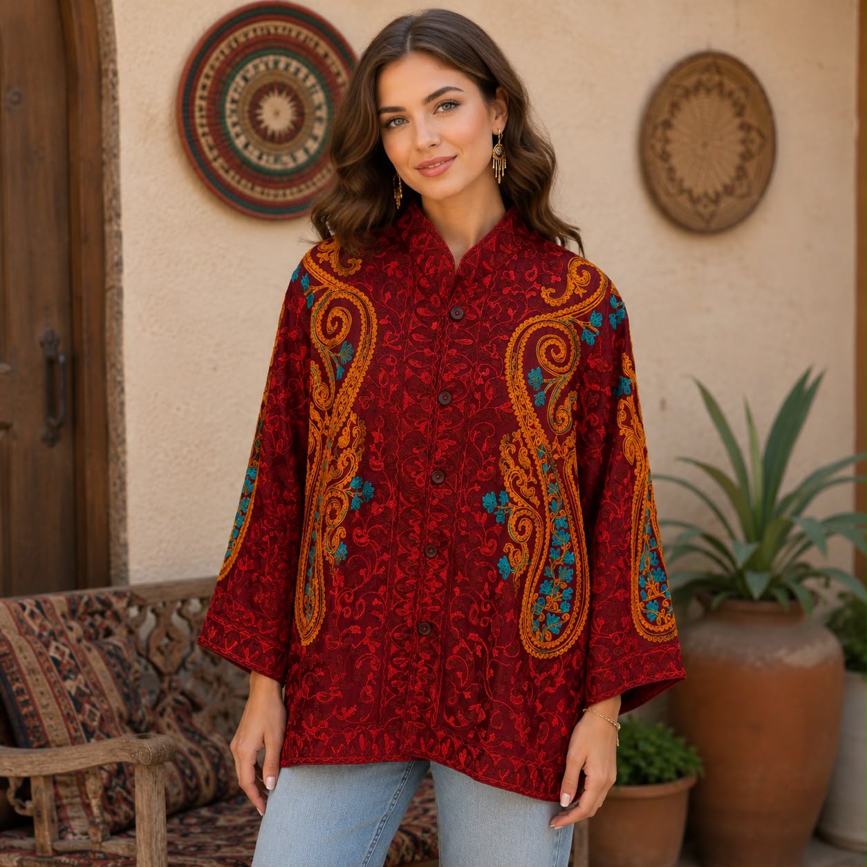 Crimson Paisley Embroidered Coat