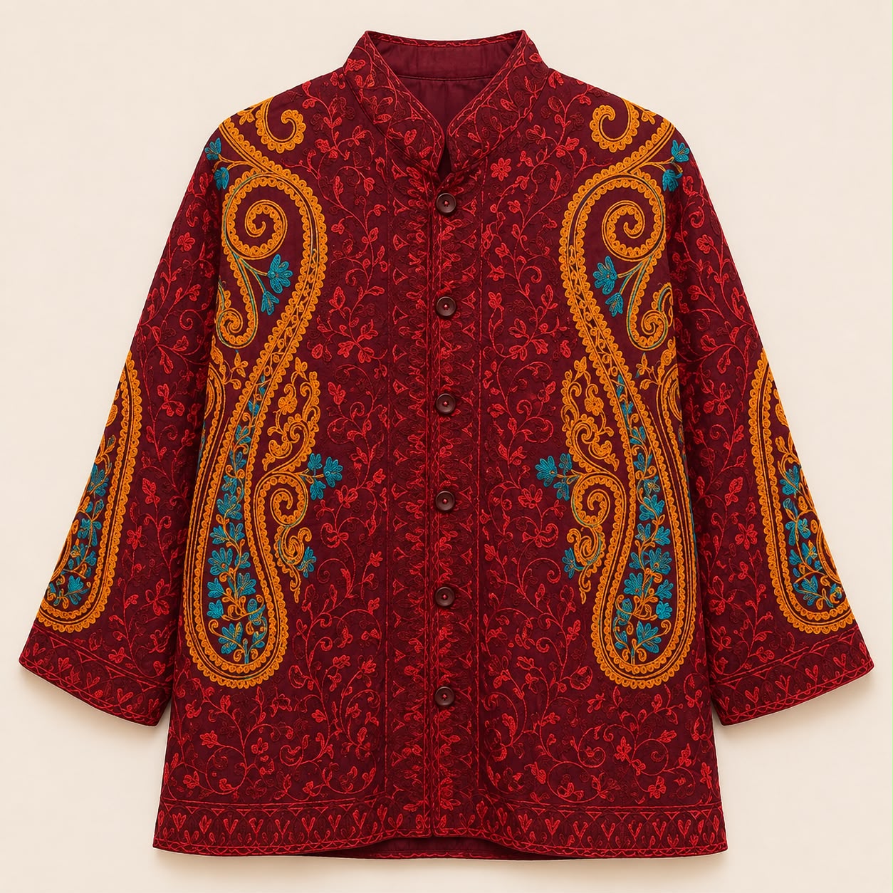 Crimson Paisley Embroidered Coat