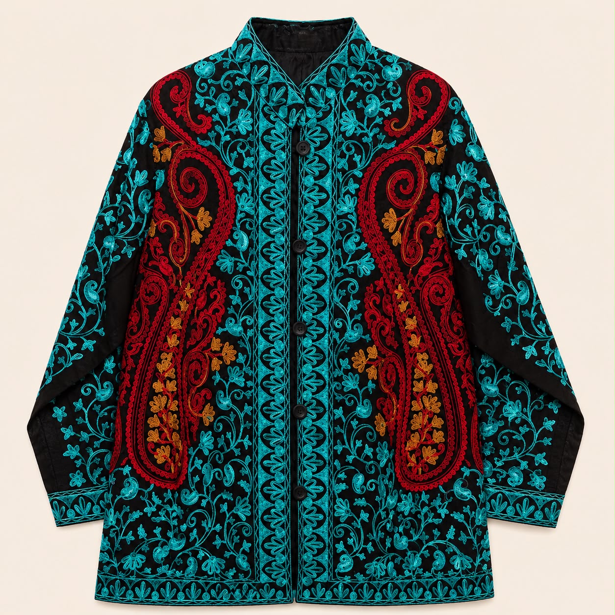 Midnight Blossom Embroidered Coat