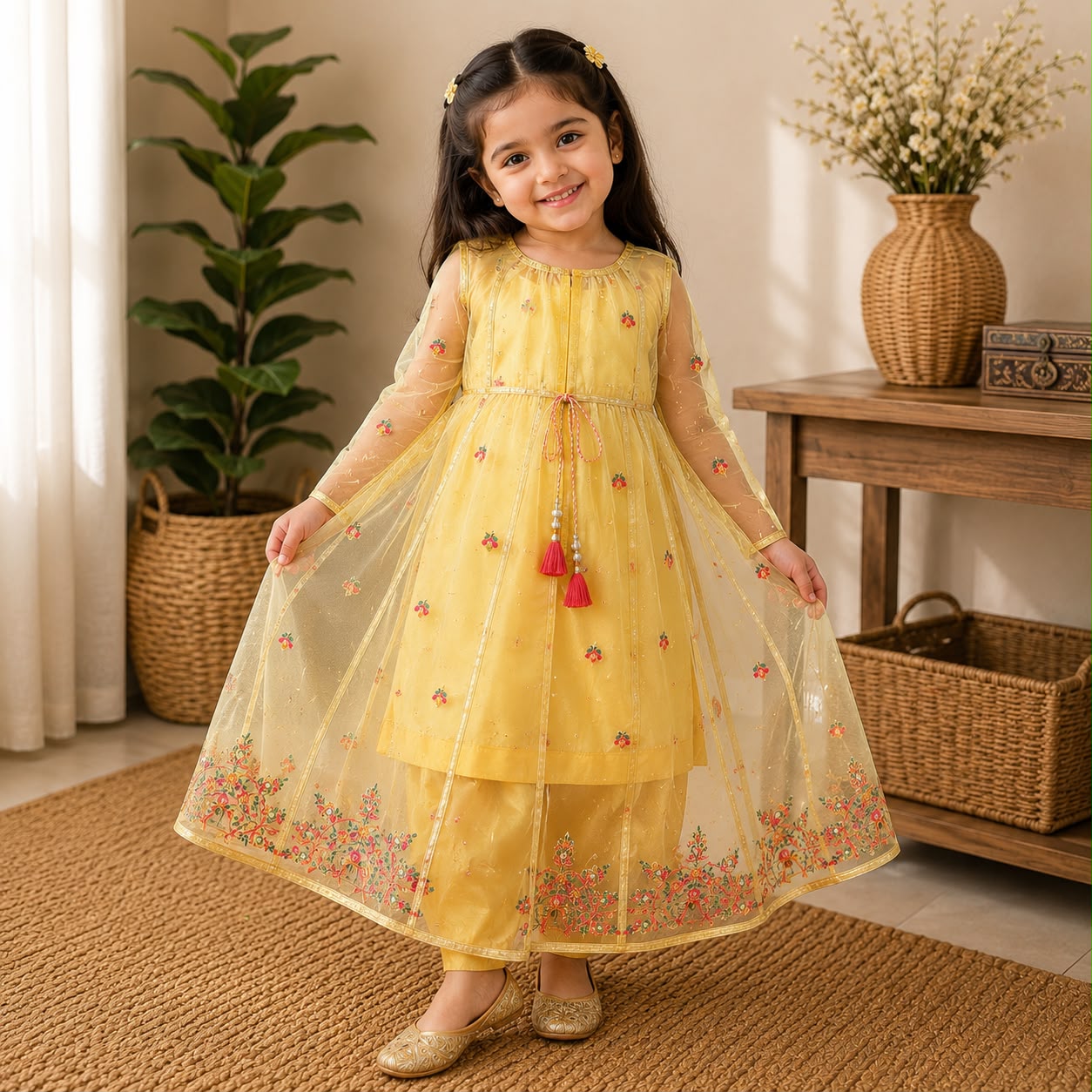 Golden Bloom Girls Frock Set