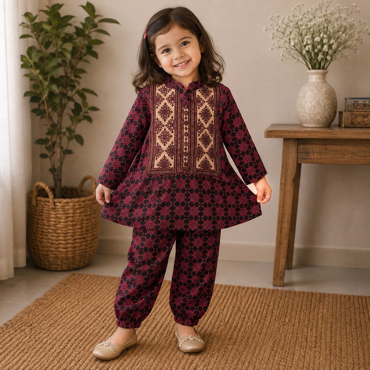 Maroon Heritage Kids 2-Piece Set