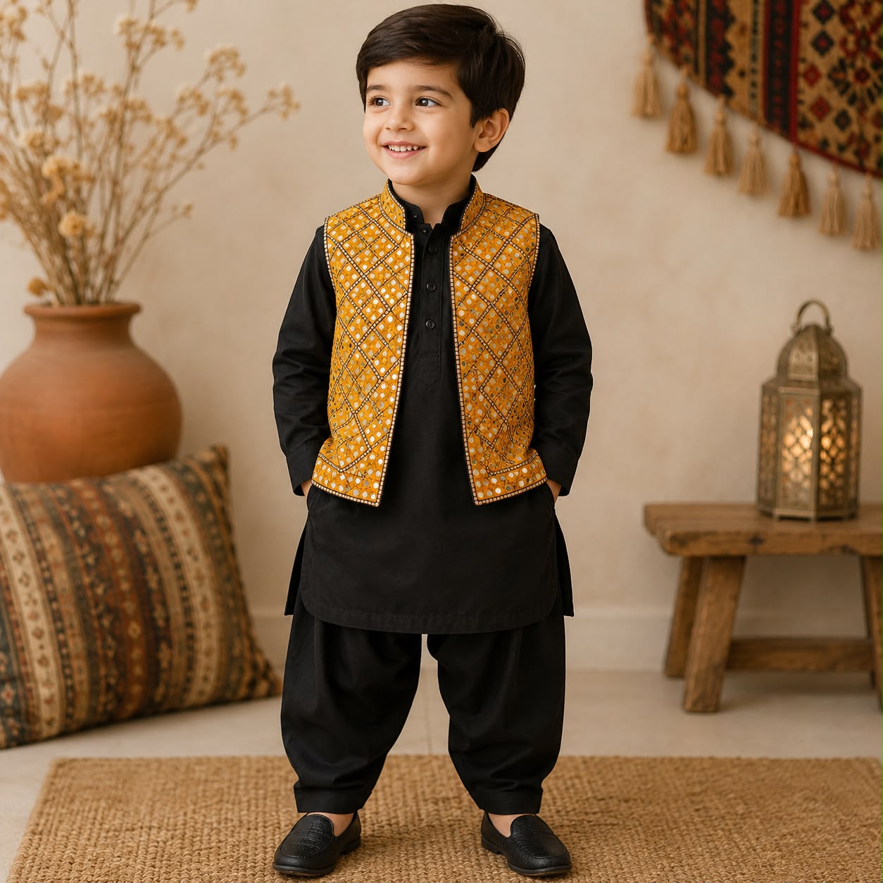 Golden Mirrorwork Kids Waistcoat