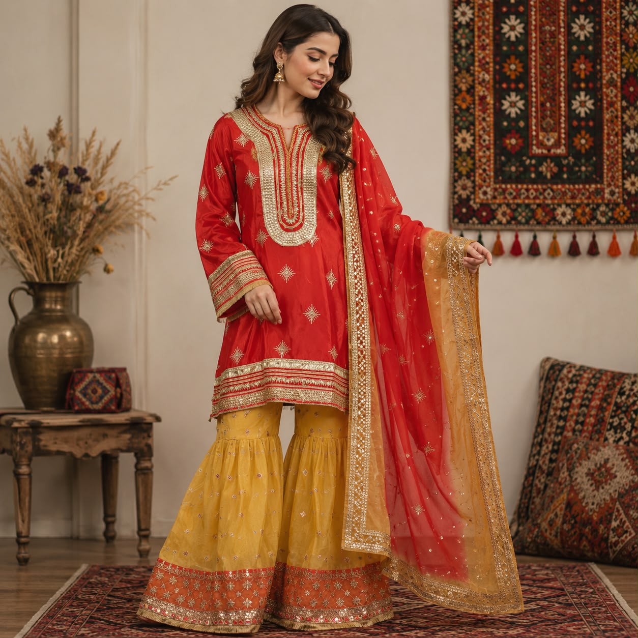 Crimson Gold Gharara 3-Piece Set