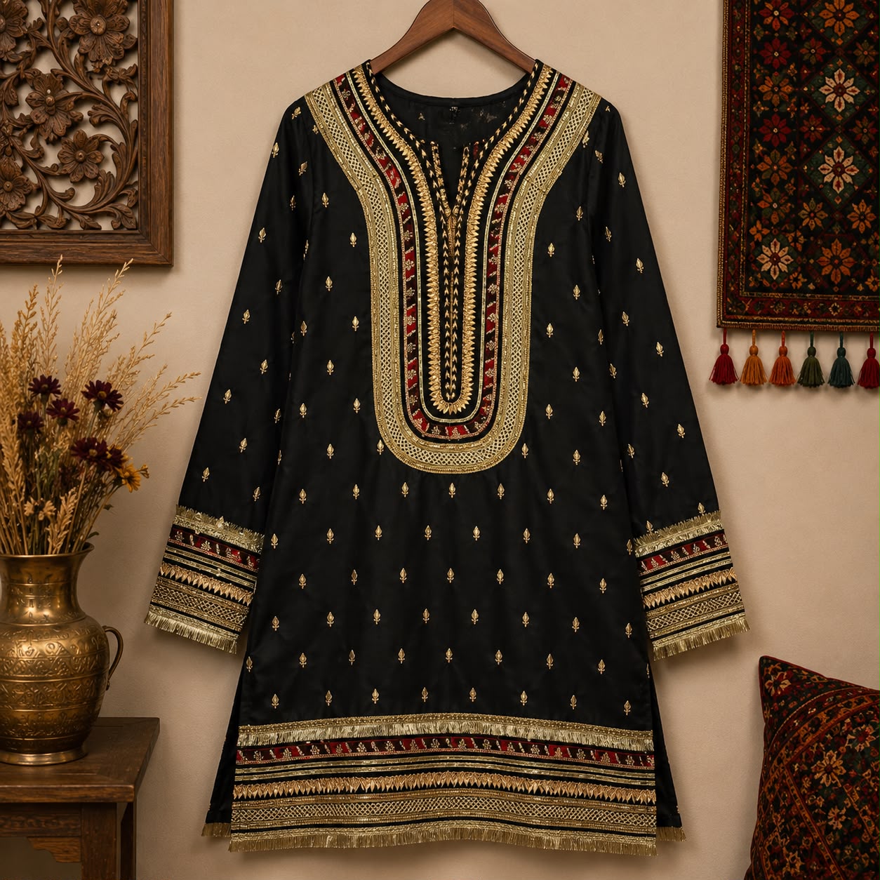 Black & Maroon Gharara Set