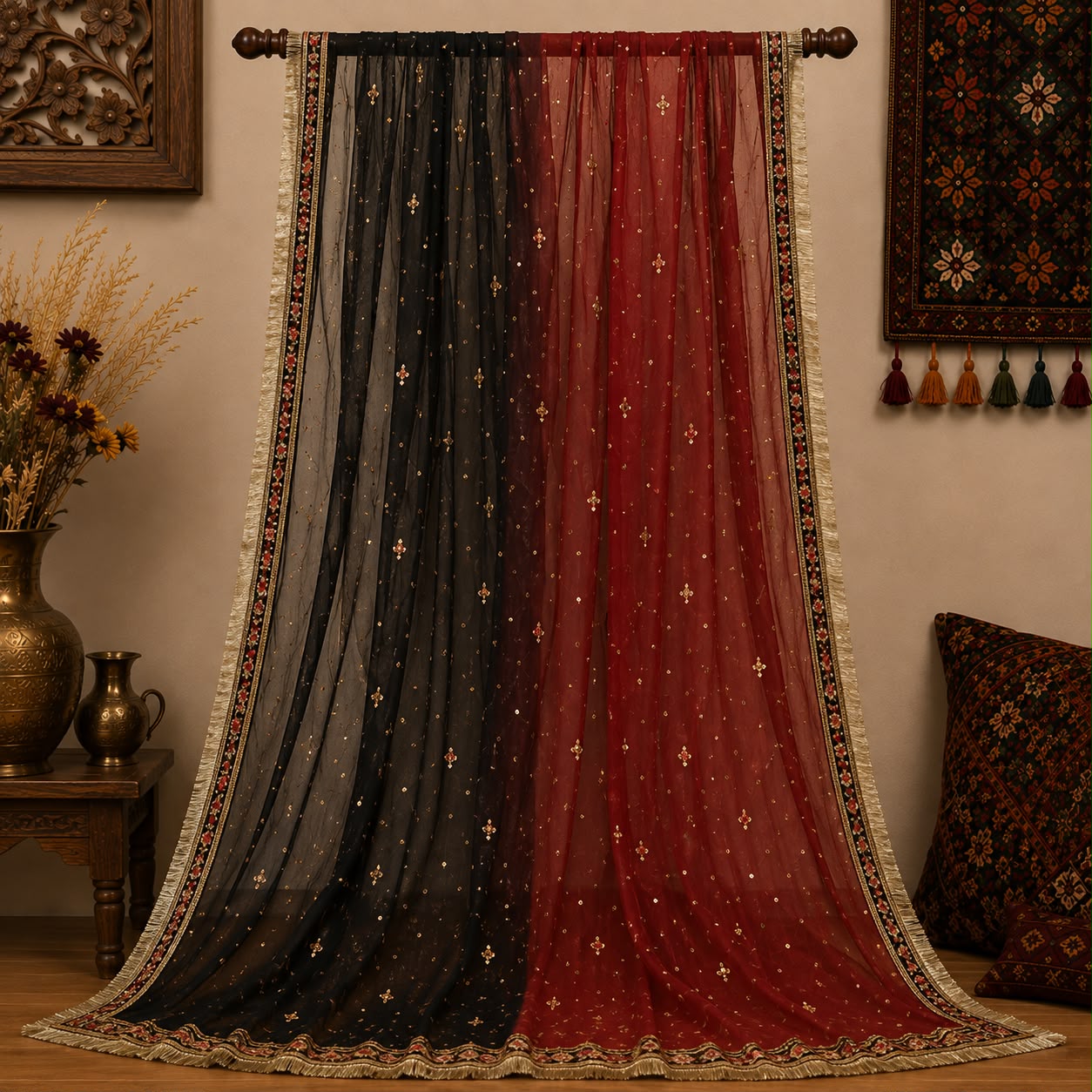 Black & Maroon Gharara Set