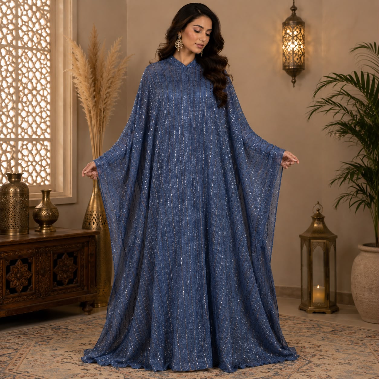 Midnight Blue Shimmer Kaftan Set