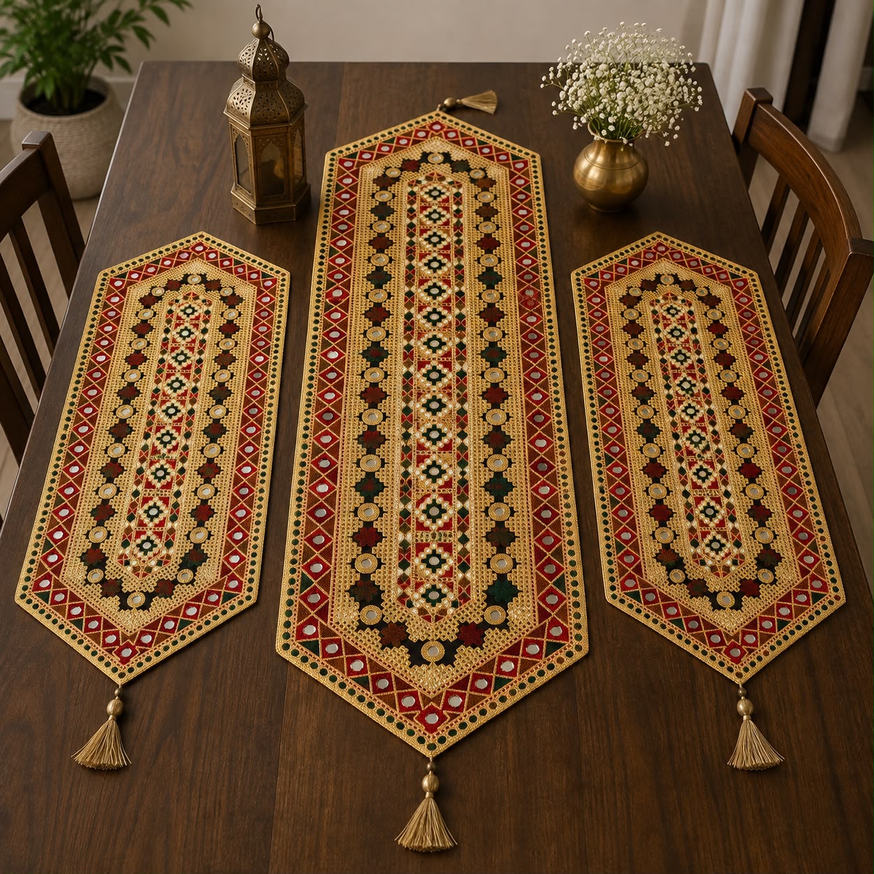 Heritage Mirrorwork Table Runner Set