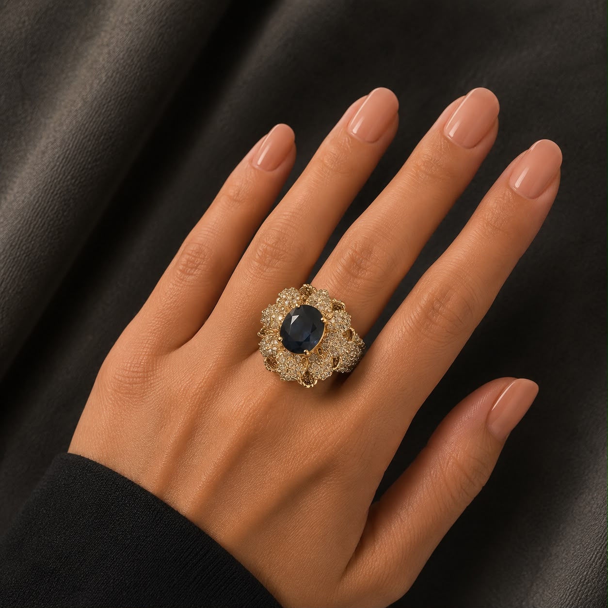 Midnight Bloom Zircon Ring