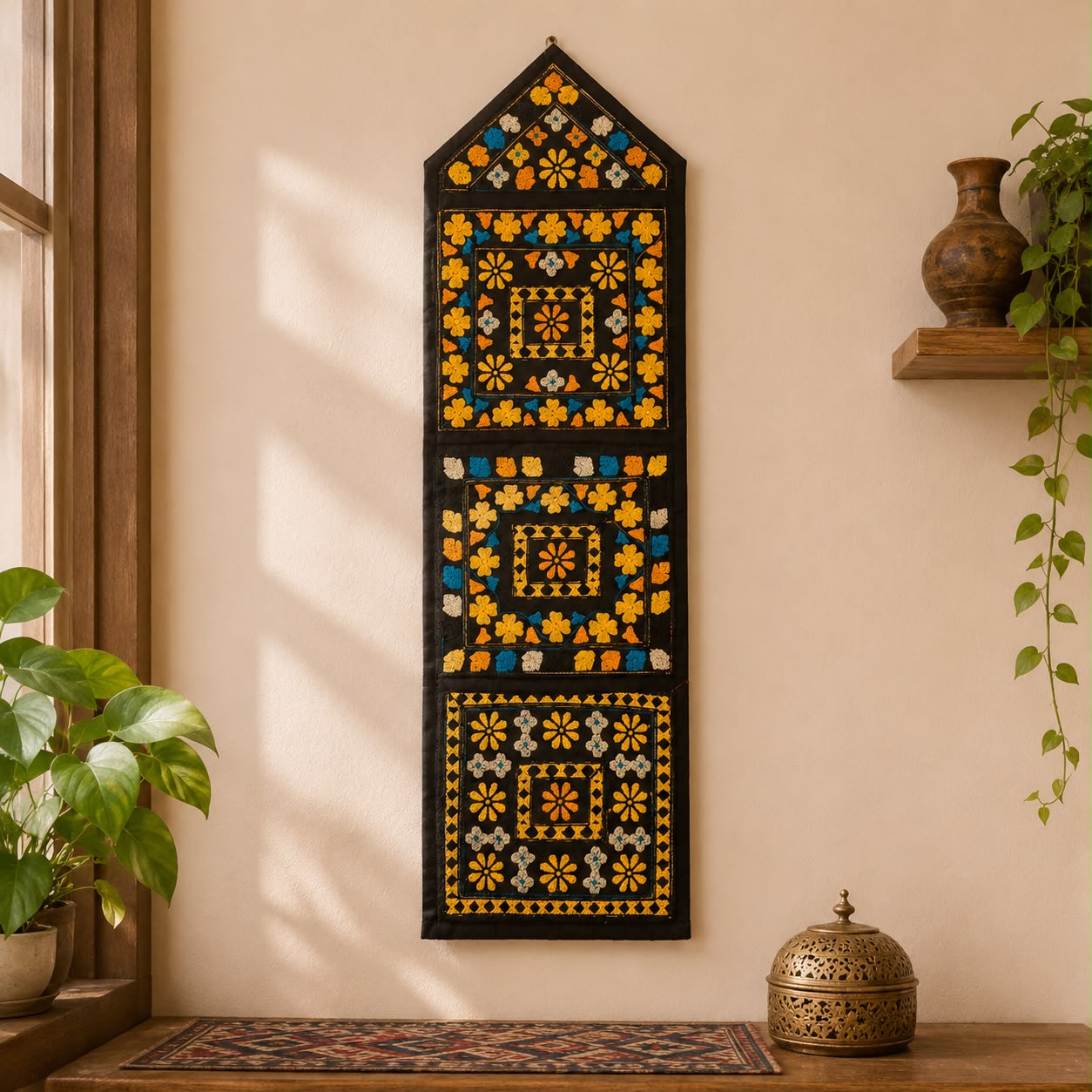 Golden Mosaic Embroidered Wall Organizer.