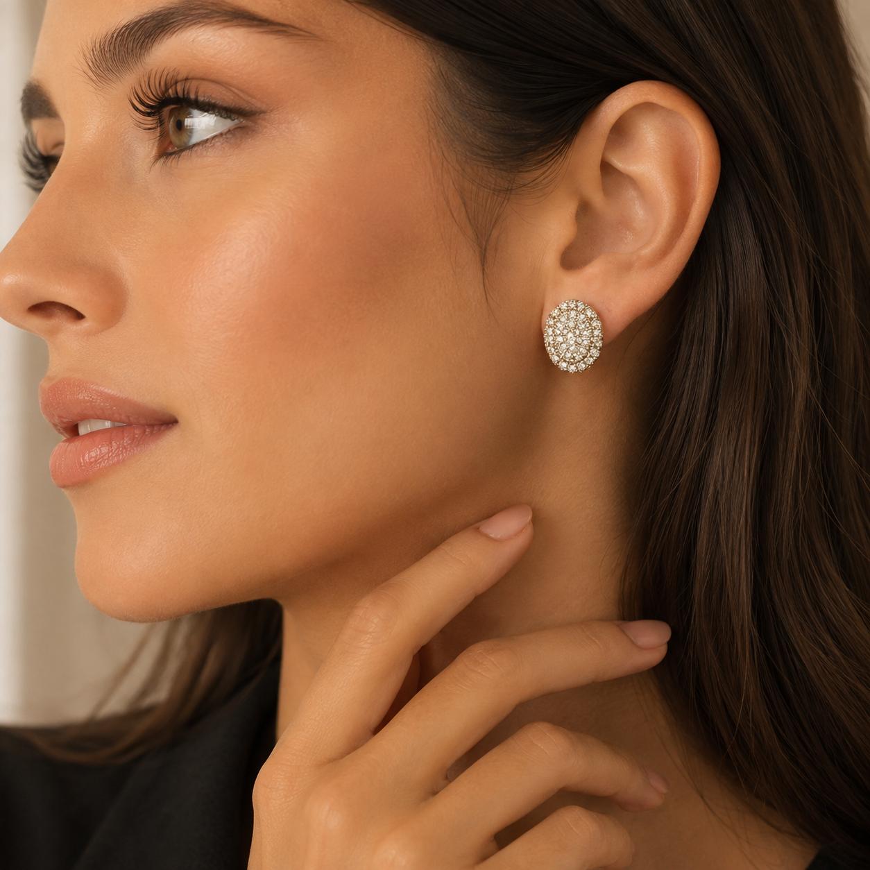 Radiant Pavé Oval Stud Earrings