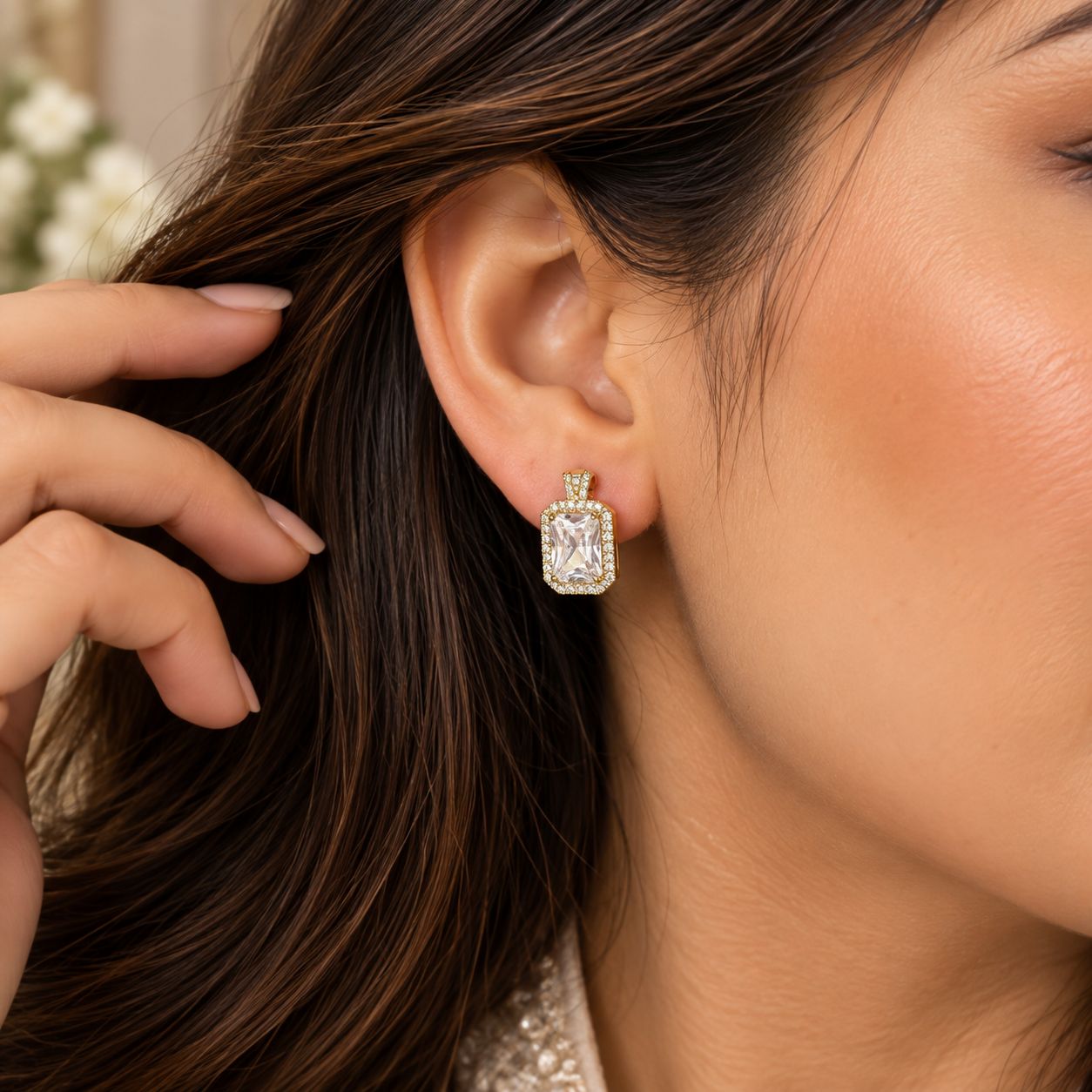 Radiant Rectangle Halo Earrings