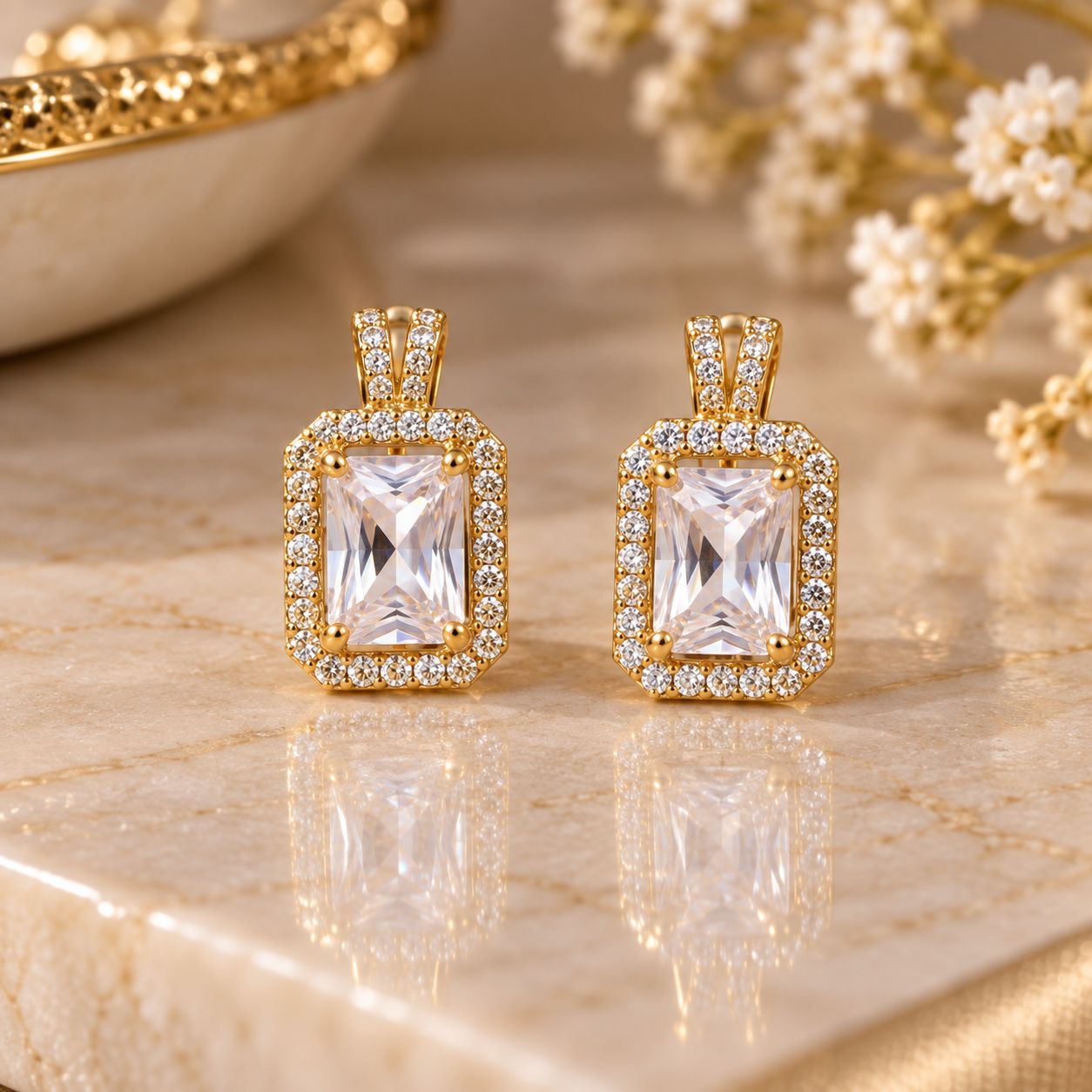 Radiant Rectangle Halo Earrings