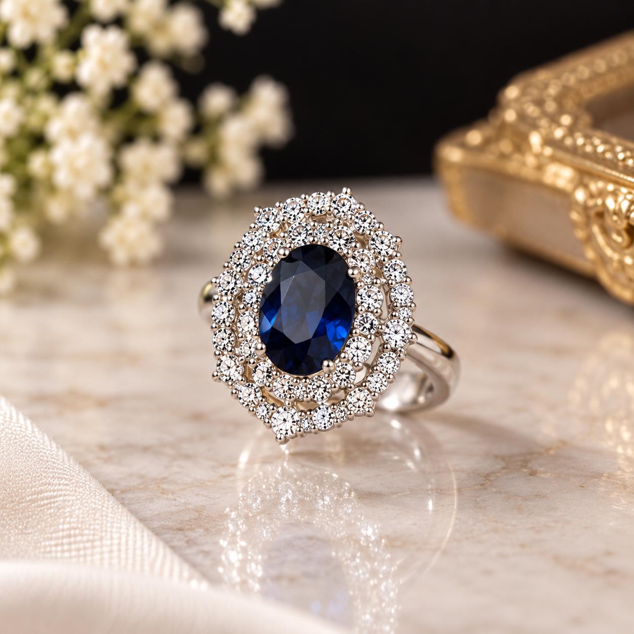 Royal Sapphire Halo Ring