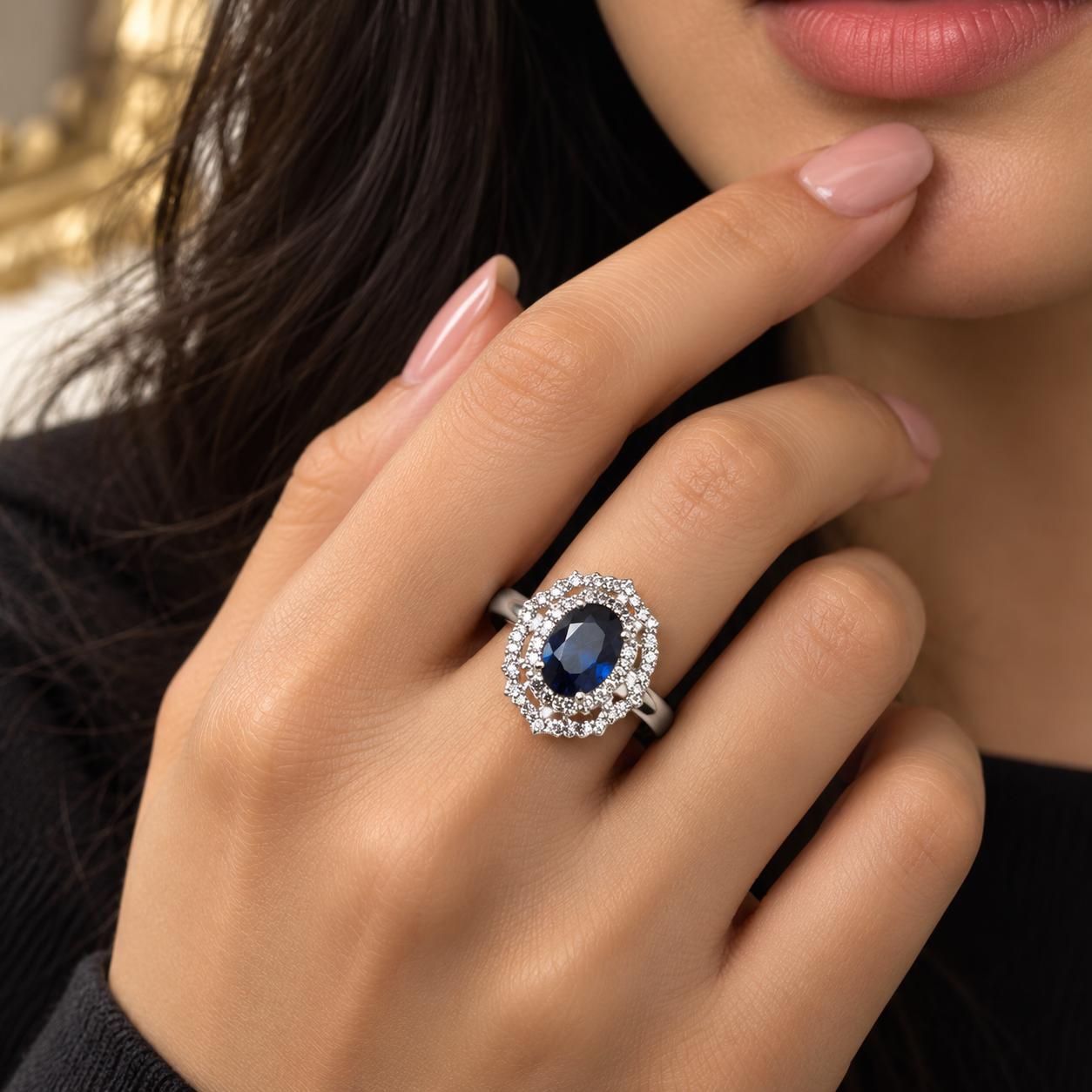 Royal Sapphire Halo Ring