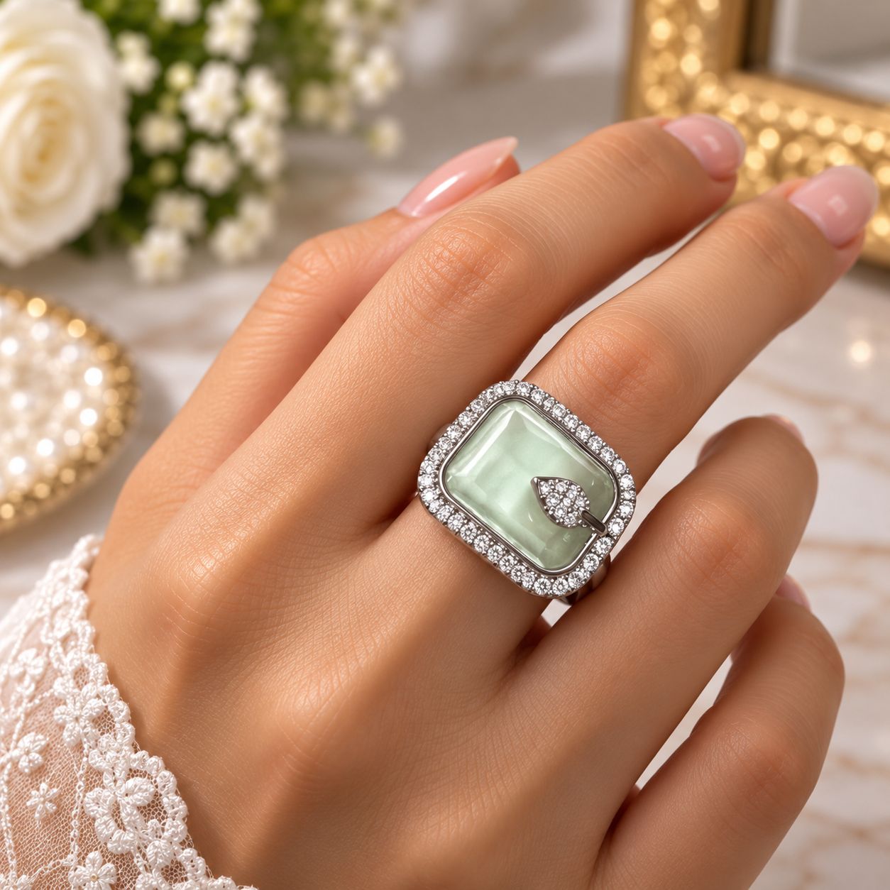 Mint Elegance Statement Ring