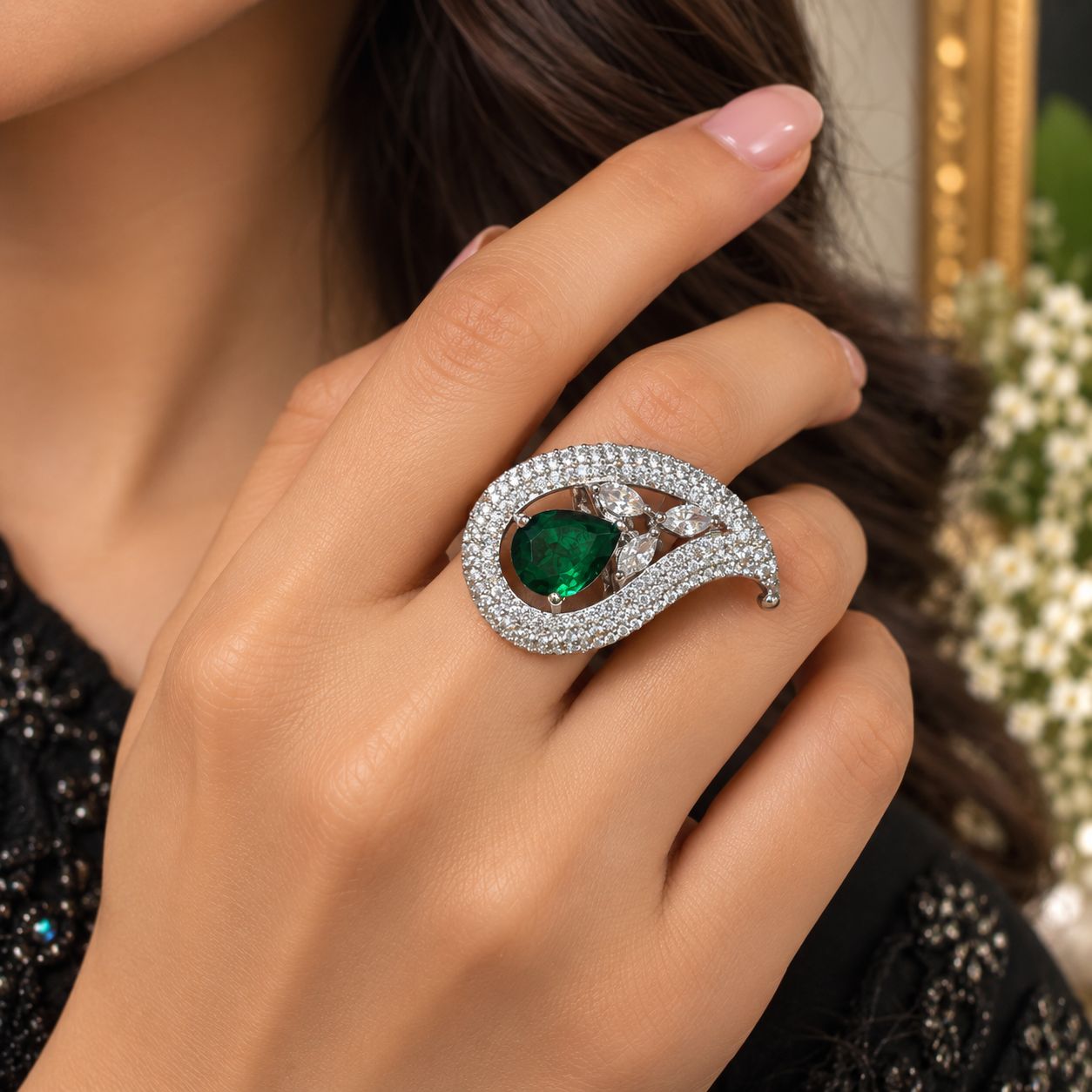 Emerald Paisley Ring