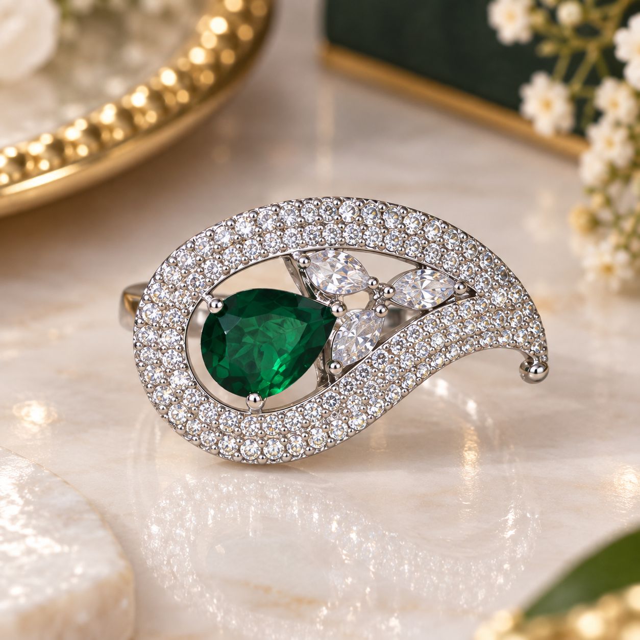 Emerald Paisley Ring