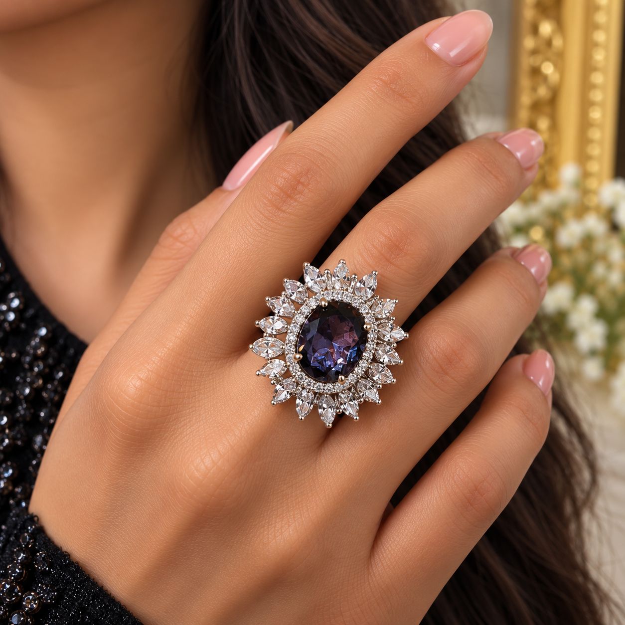 Midnight Violet Sunburst Ring