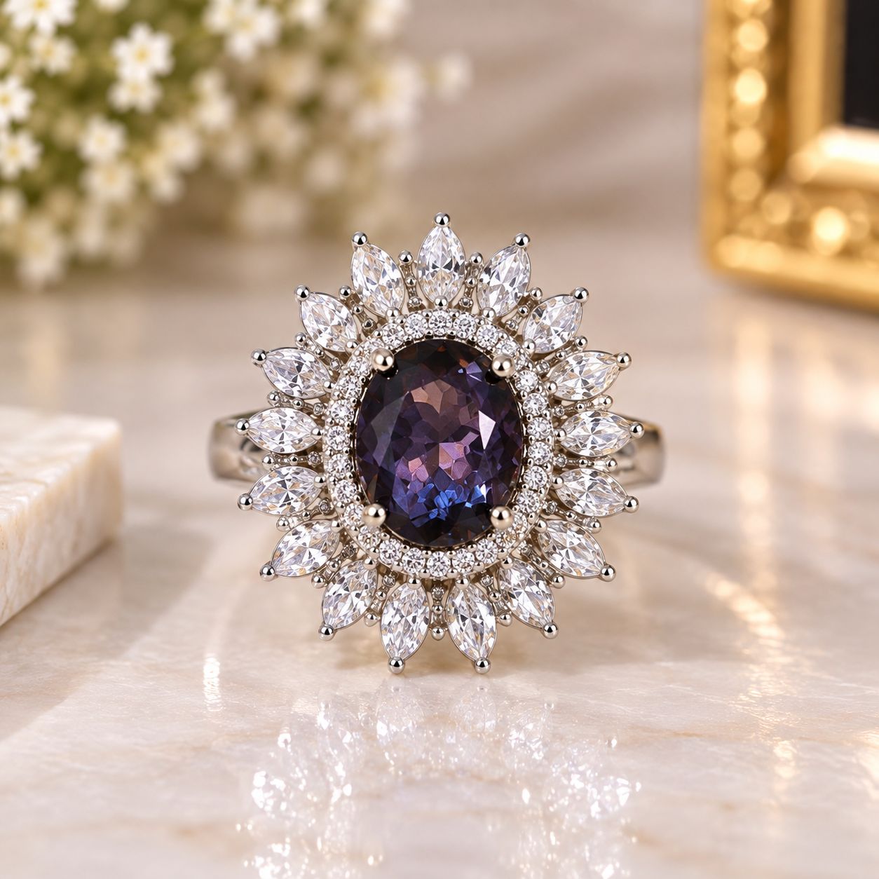 Midnight Violet Sunburst Ring