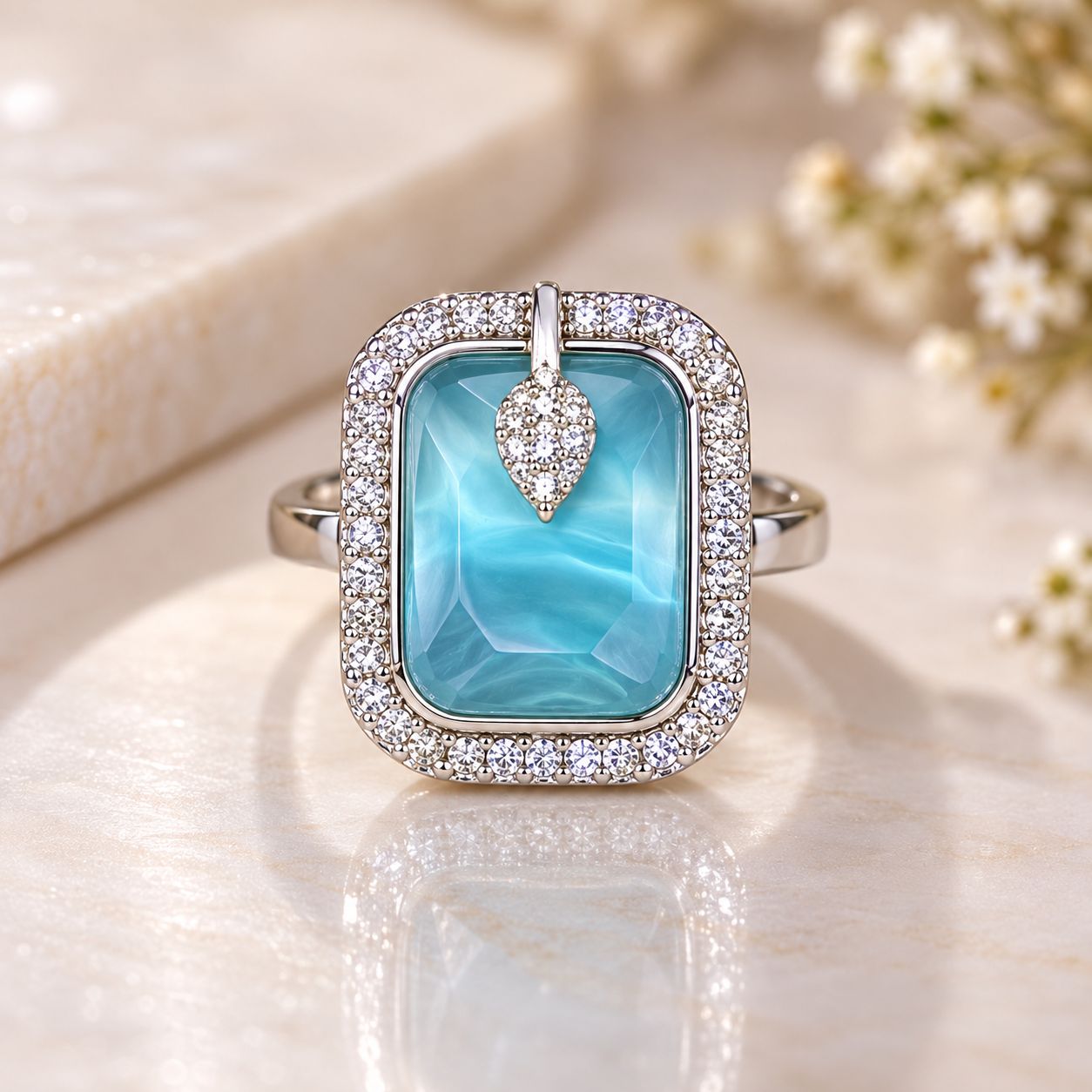 Aqua Elegance Zircon Statement Ring