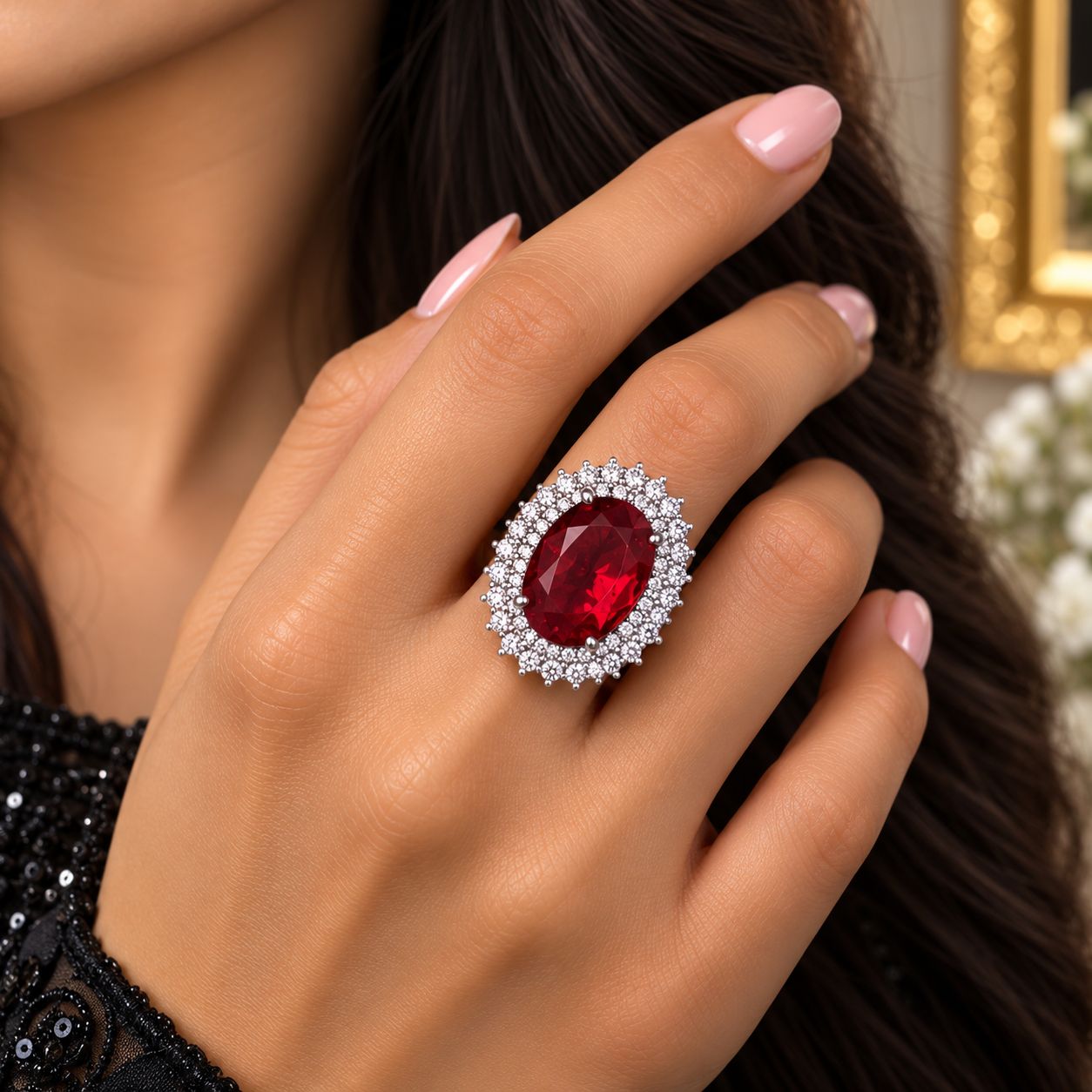 Royal Ruby Zircon Halo Ring