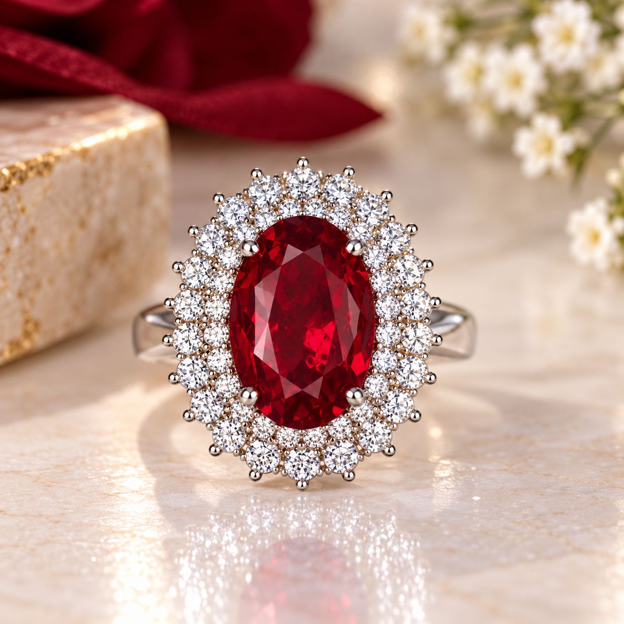 Royal Ruby Zircon Halo Ring
