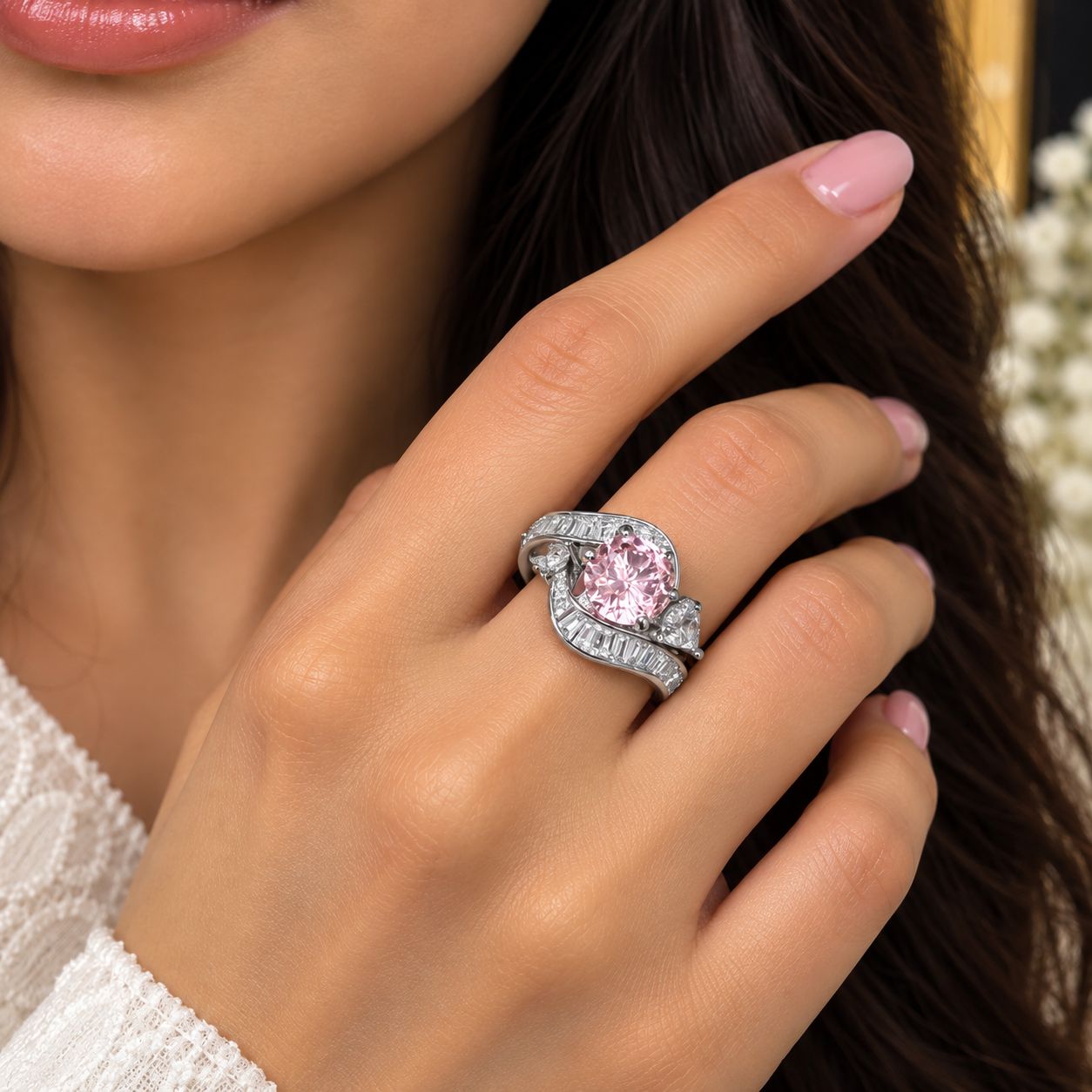 Blush Pink Zircon Swirl Ring