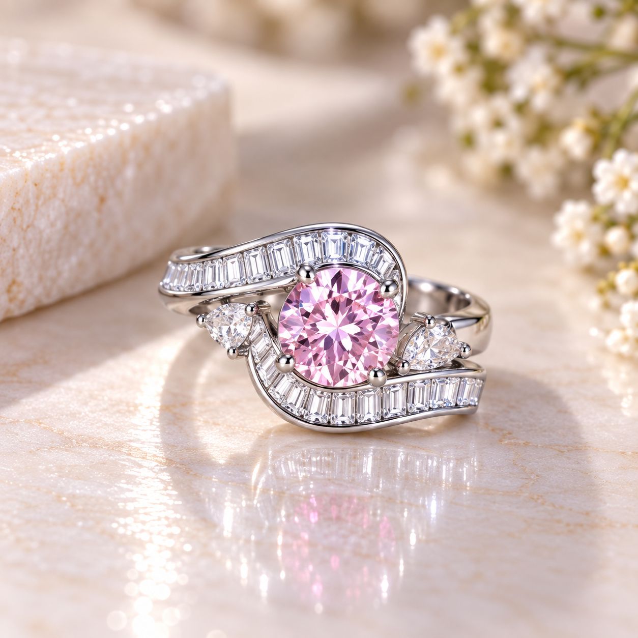 Blush Pink Zircon Swirl Ring
