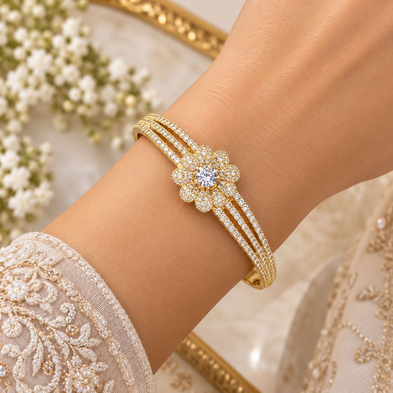 Floral Spark Zircon Bangle