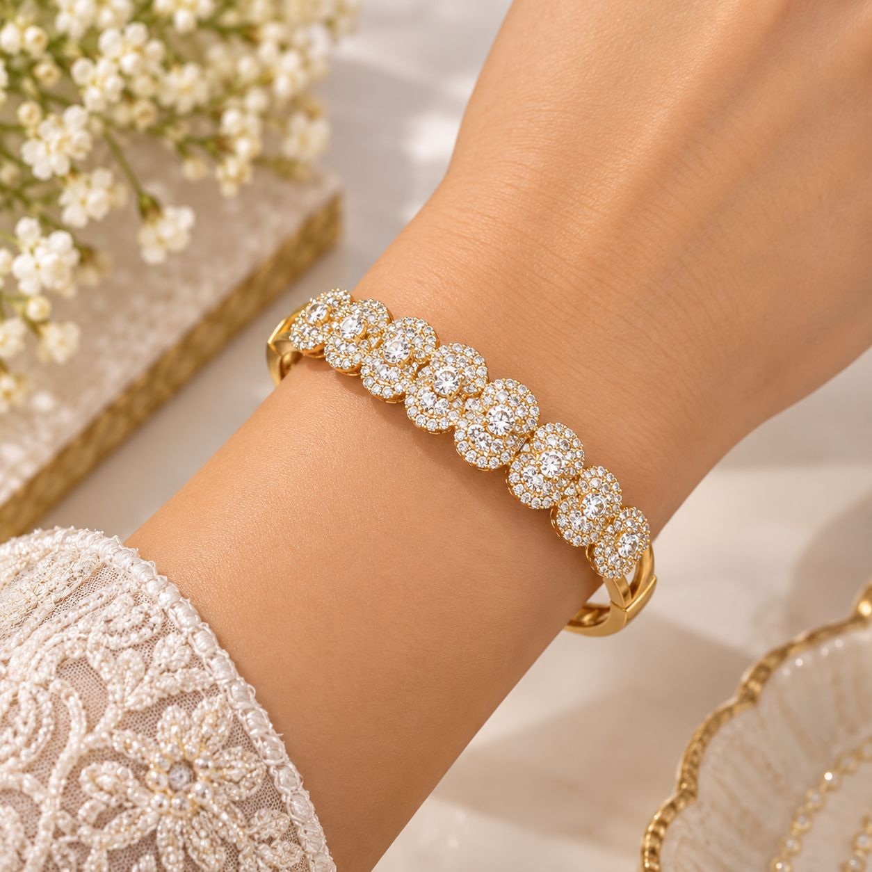 Golden Blossom Zircon Bangle