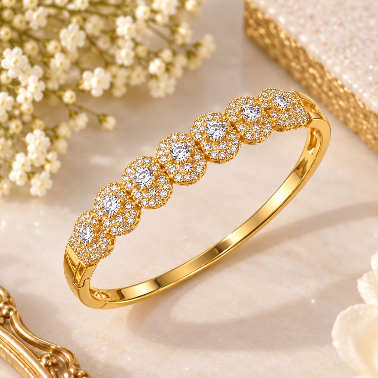 Golden Blossom Zircon Bangle