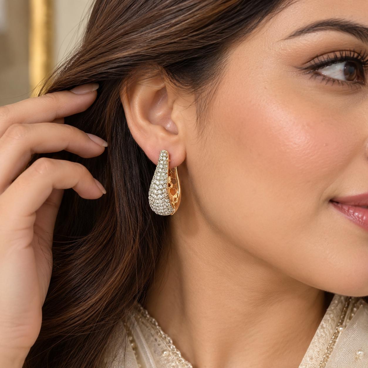 Golden Teardrop Crystal Hoop Earrings
