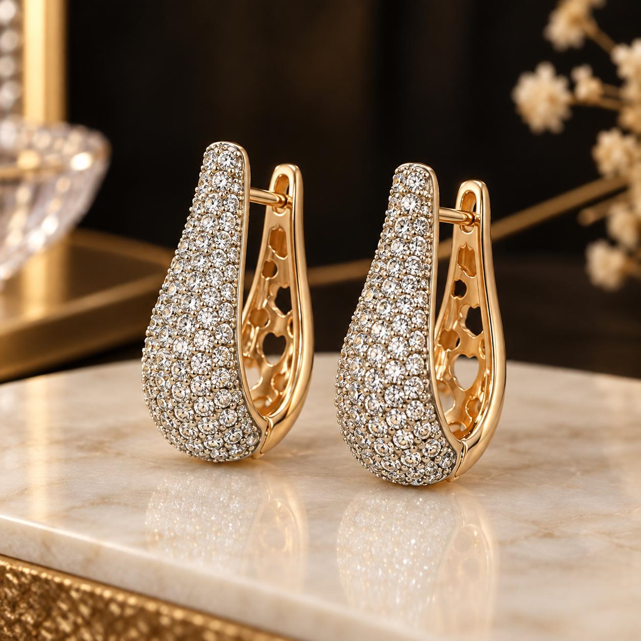 Golden Teardrop Crystal Hoop Earrings