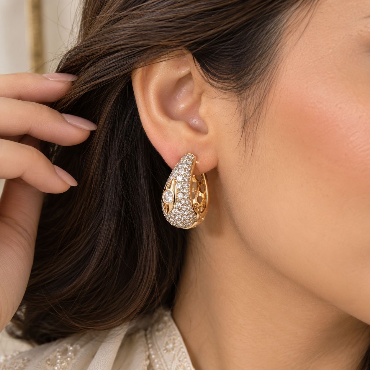 Crystal Eye Teardrop Hoop Earrings