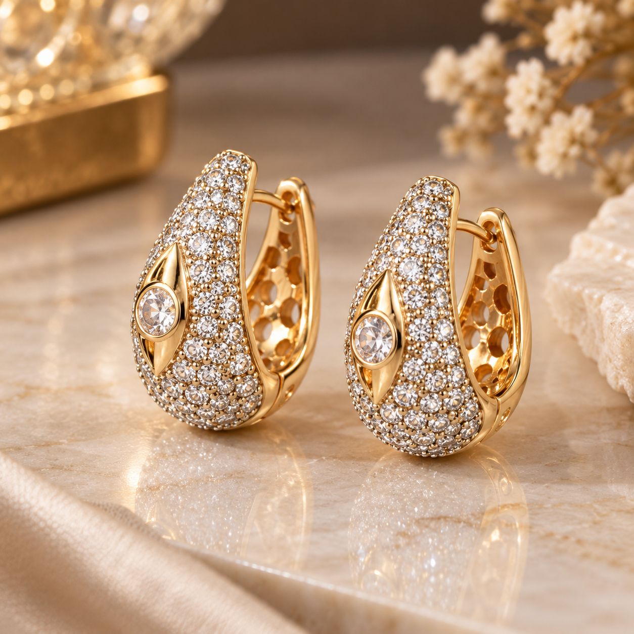 Crystal Eye Teardrop Hoop Earrings