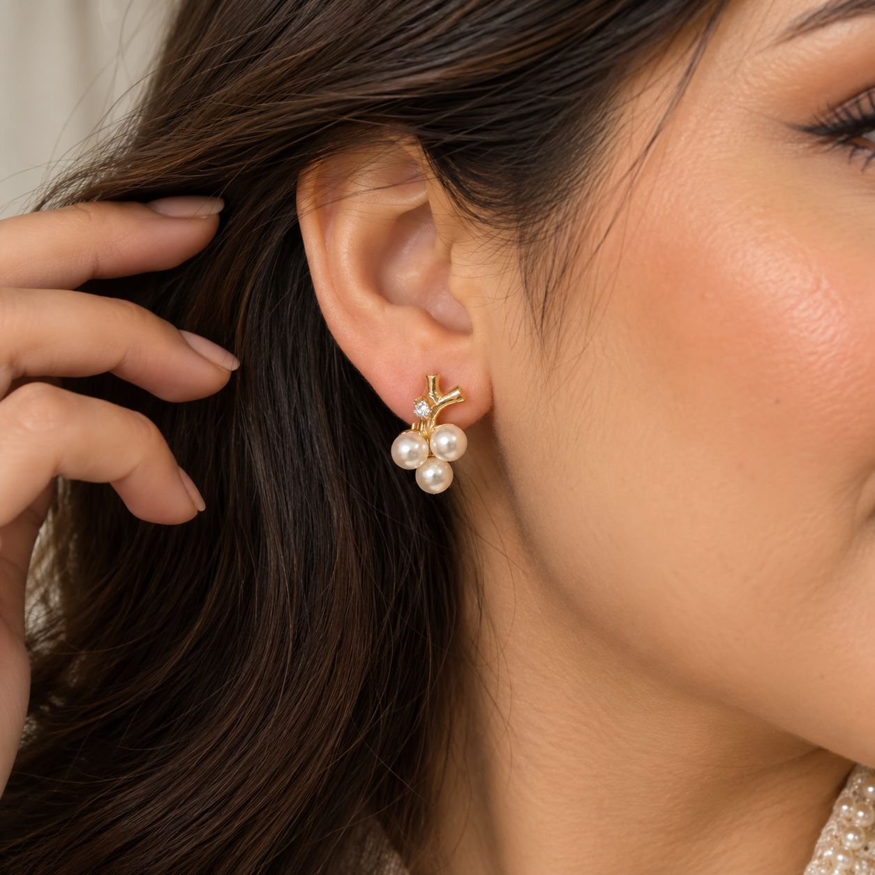 Golden Pearl Cluster Earrings