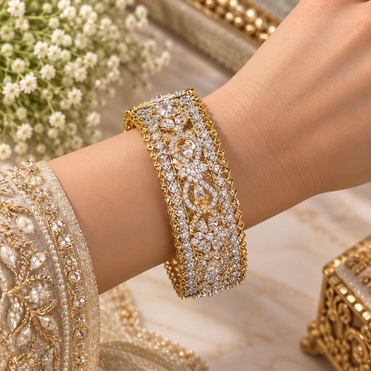 Royal Gold Zircon Statement Bangle