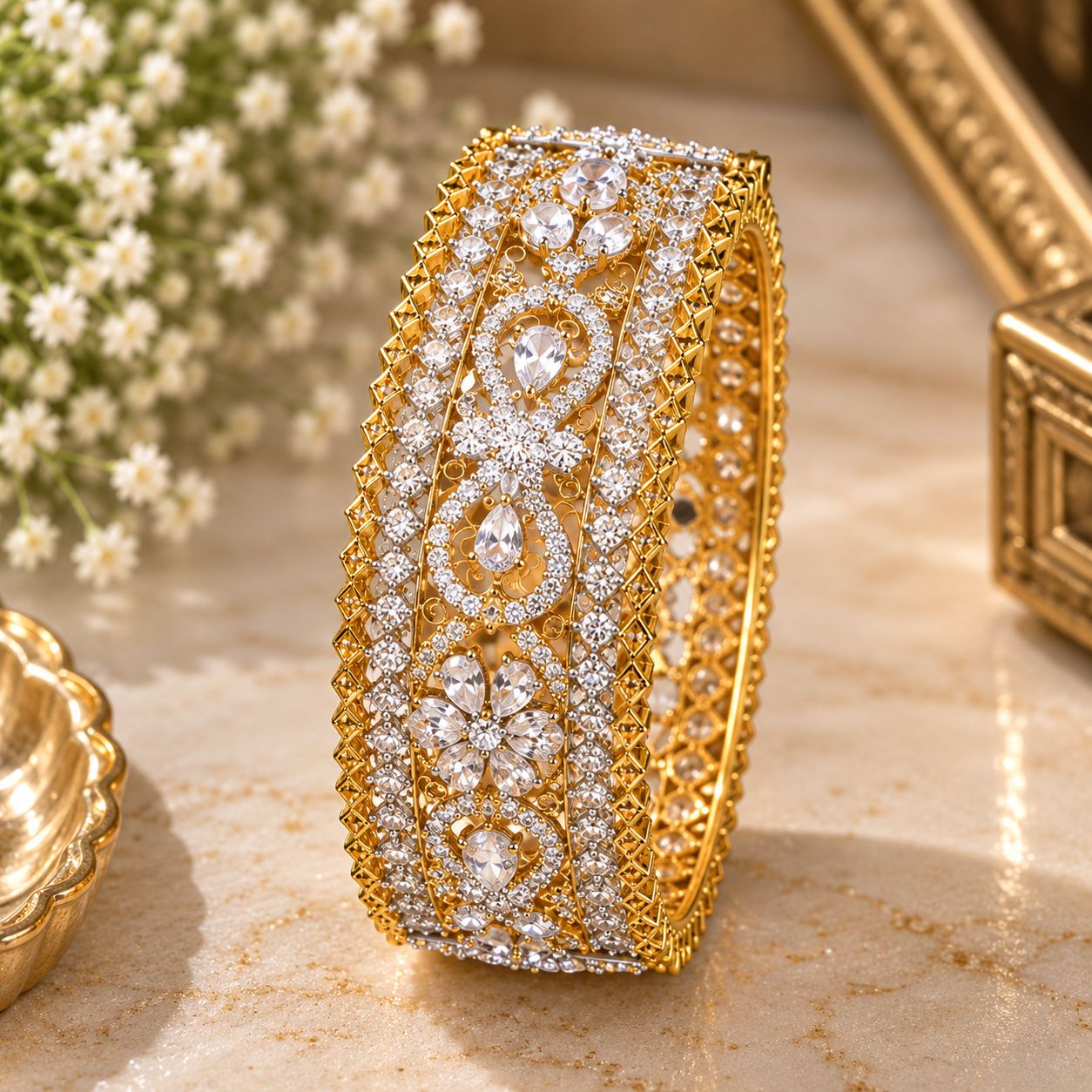Royal Gold Zircon Statement Bangle