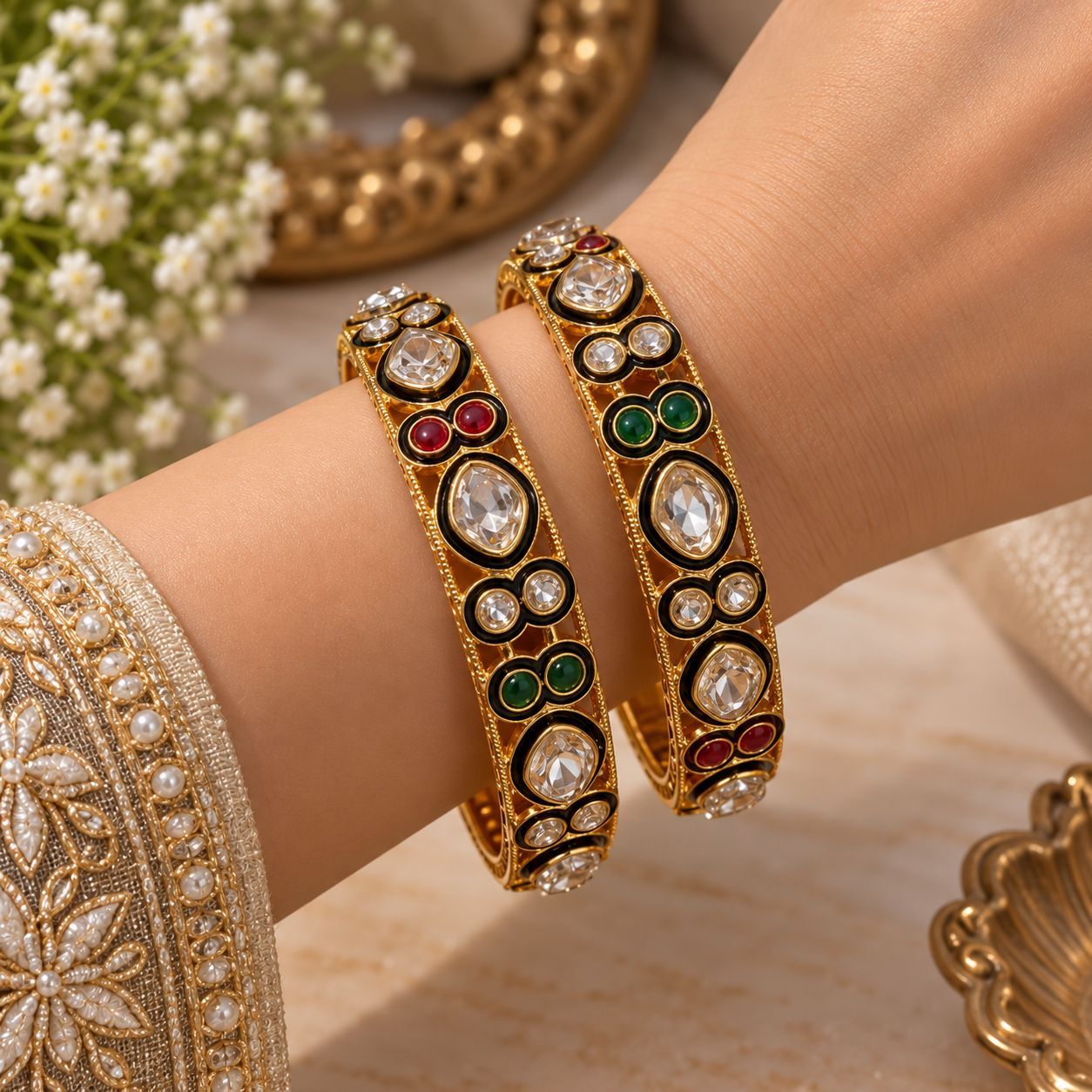 Royal Kundan Multicolor Gold Bangle Set