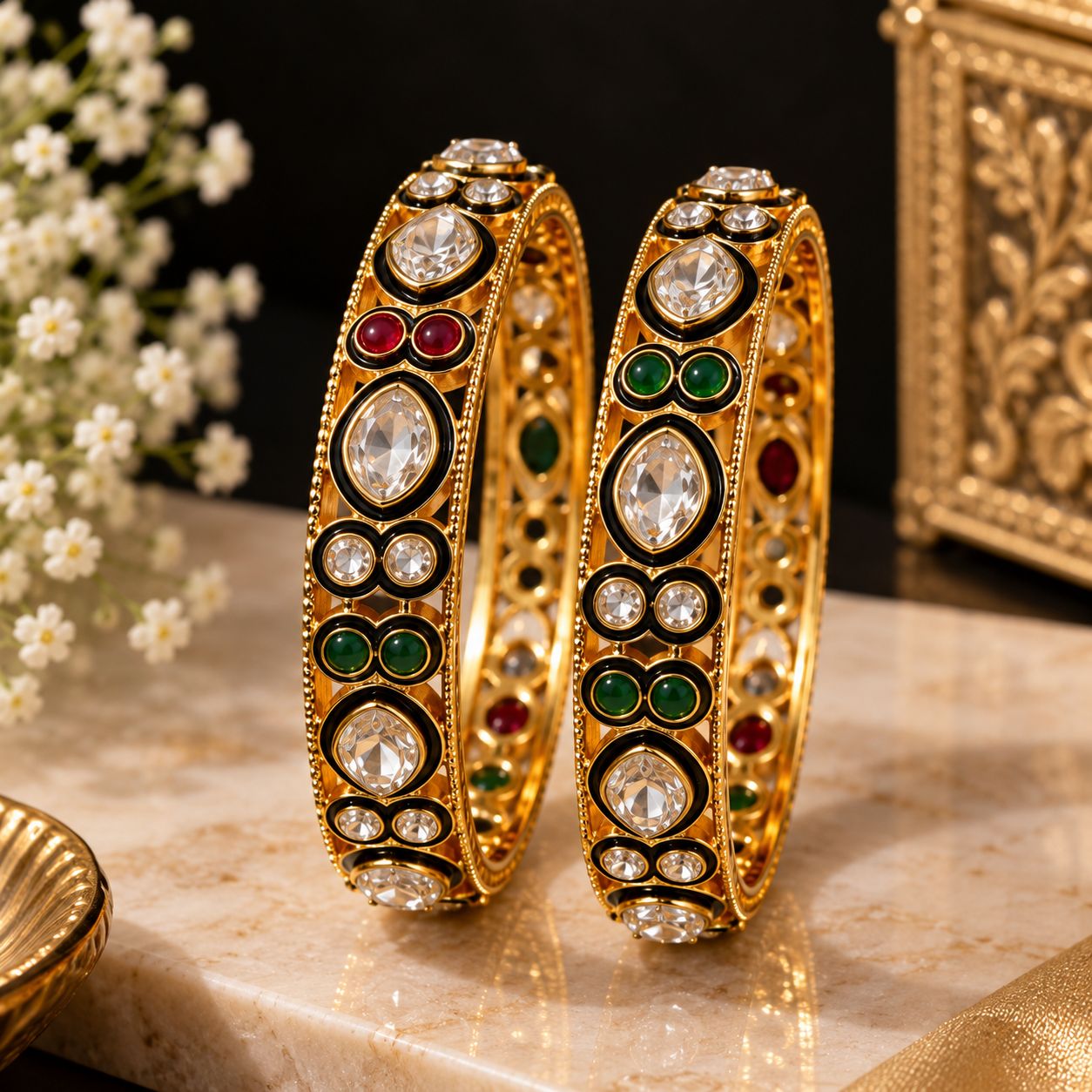 Royal Kundan Multicolor Gold Bangle Set