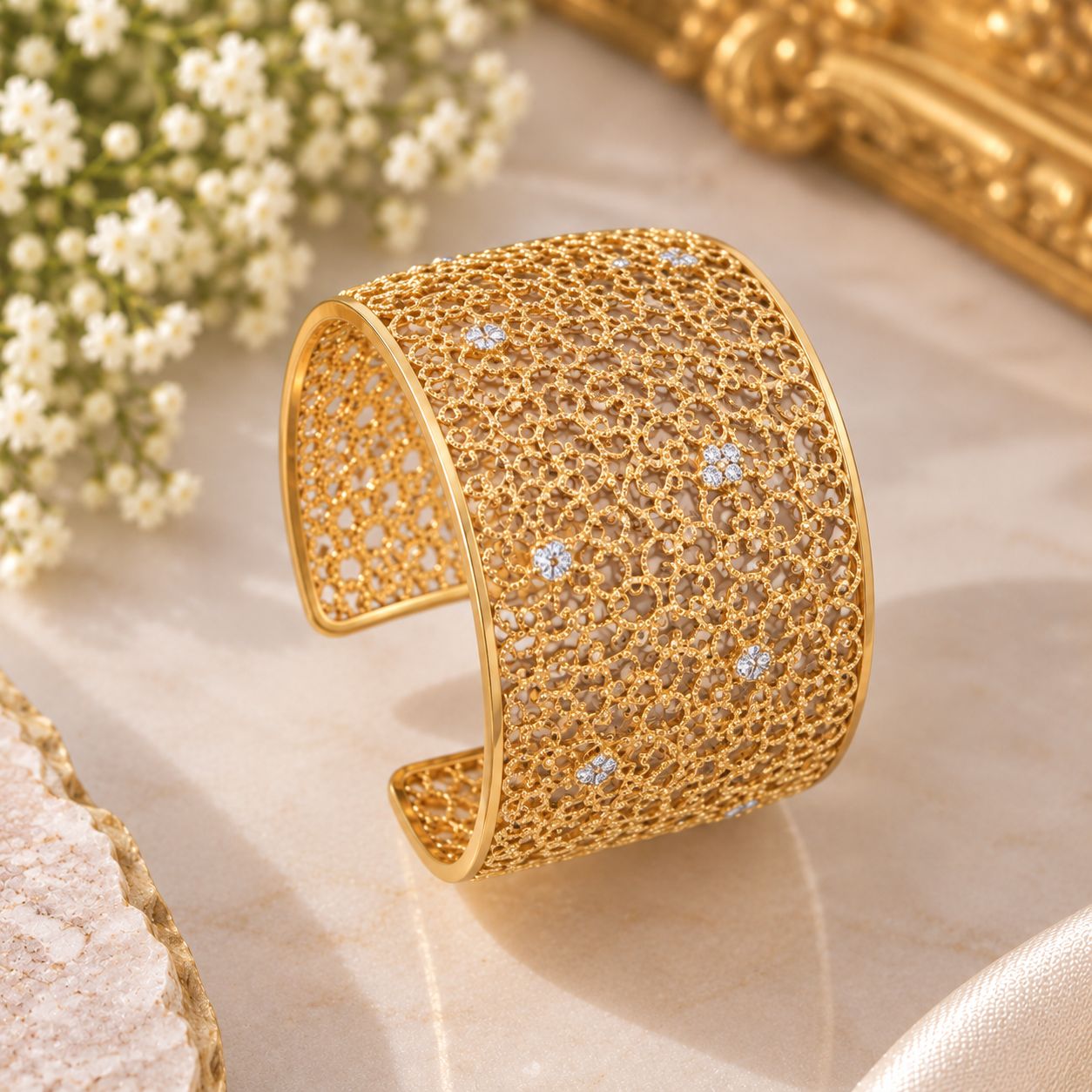 Golden Filigree Open Cuff Bangle