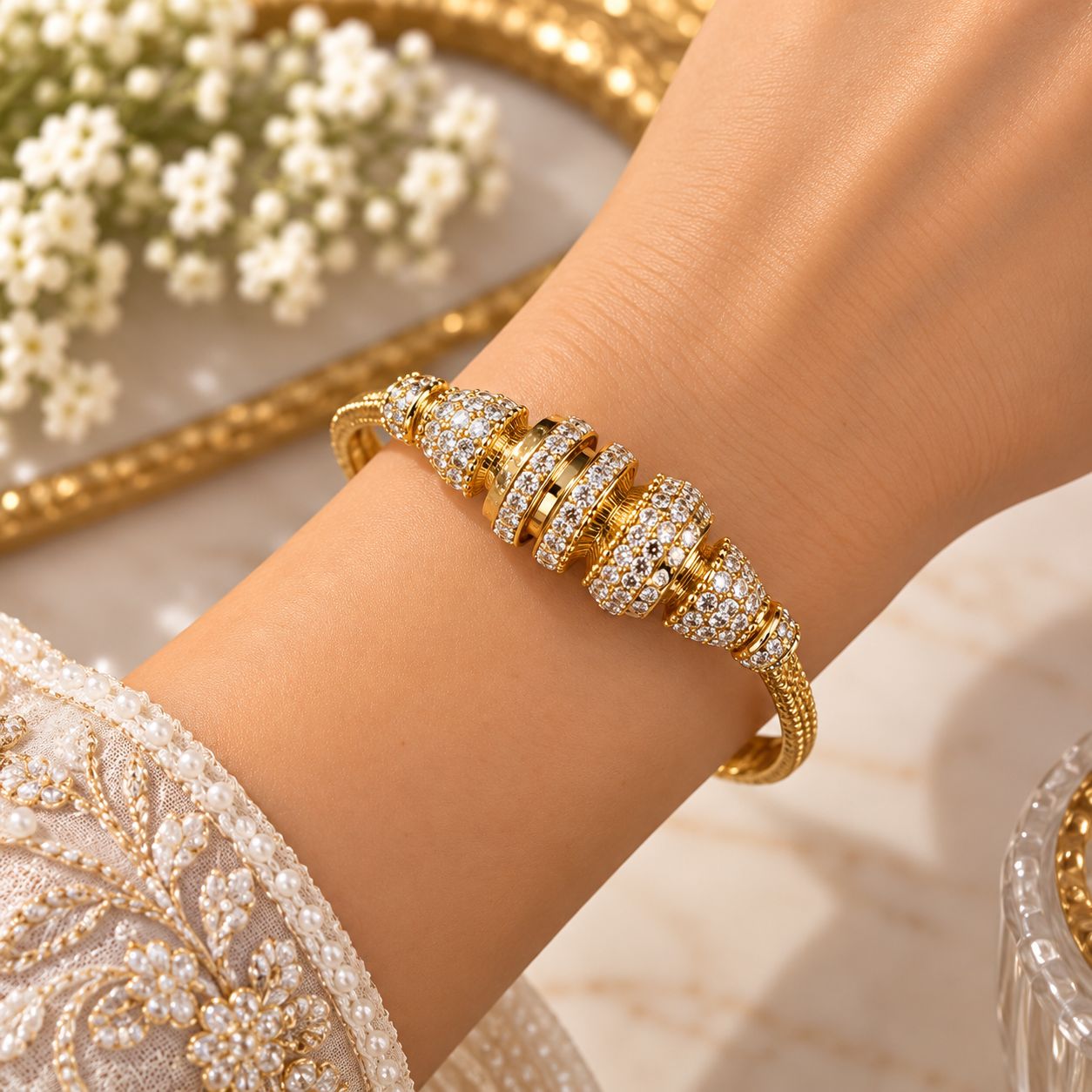 Golden Zircon Statement Bangle