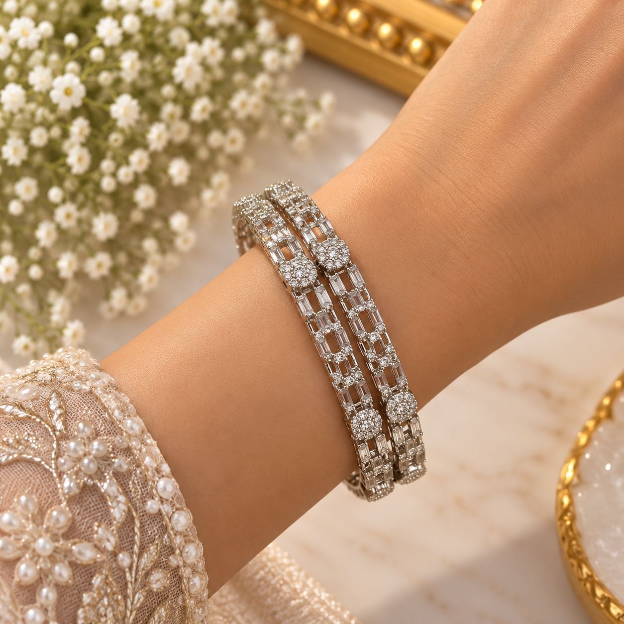 Silver Zircon Statement Bangles